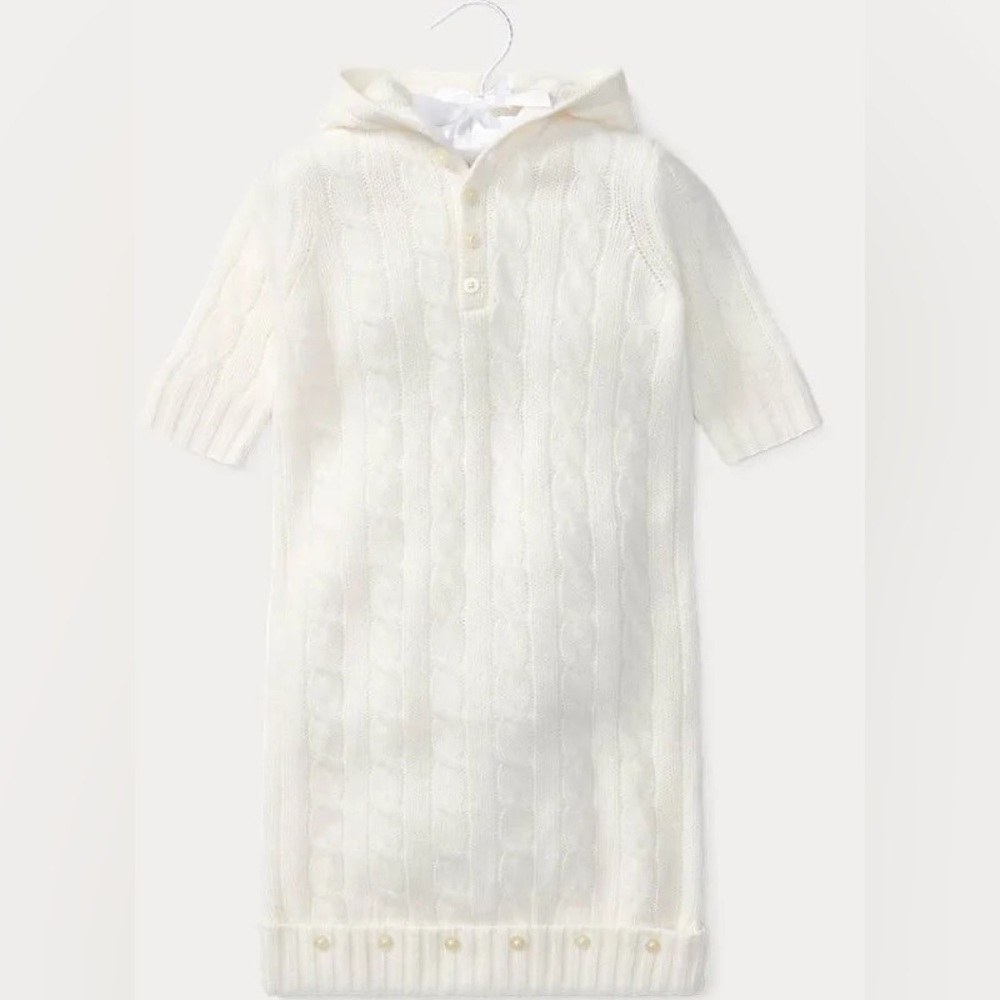 Ralph Lauren cable knit cashmere bunting cream warm white 0-3 layette newborn